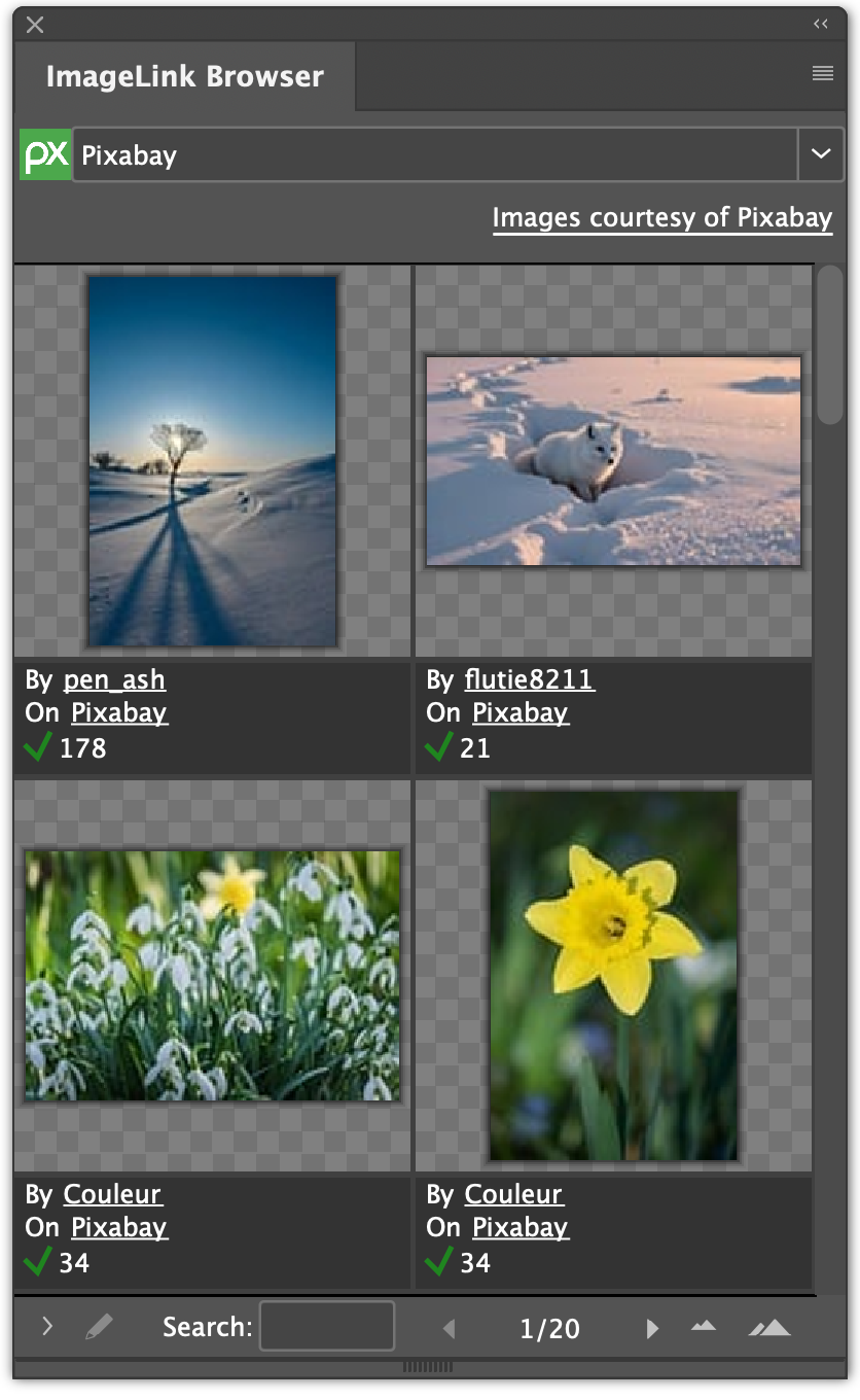 ImageLink Browser panel showing live-linked DAM assets in InDesign